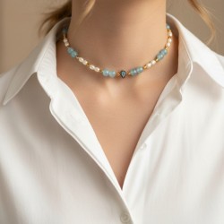 Aquamarine & Arpa İnci Kolye