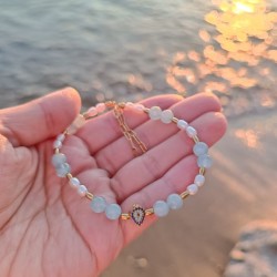 Aquamarine & Arpa İnci Kolye