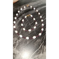 Granat  &İnci Minimal Kolye Bileklik 