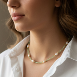 Minimal Peridot İnci Kolye