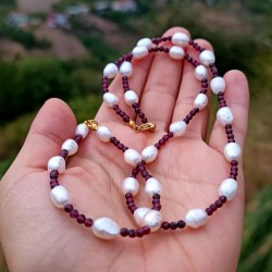 Granat  &İnci Minimal Kolye Bileklik 