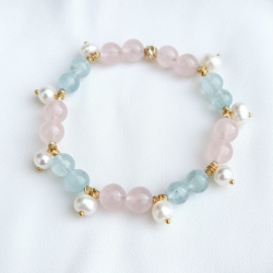 İnci Sallantılı Akumarin & Pembe kuvars Bileklik 