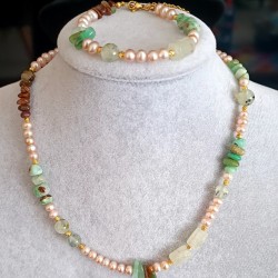 KRİZOPRAS & PEMBE İNCİ & PREHNİT KOLYE VE BİLEKLİK 