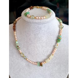 KRİZOPRAS & PEMBE İNCİ & PREHNİT KOLYE VE BİLEKLİK 