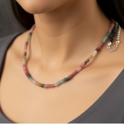 Karpuz Turmalin Rondela Faset Kesim Kolye – Doğal Taş El Yapımı