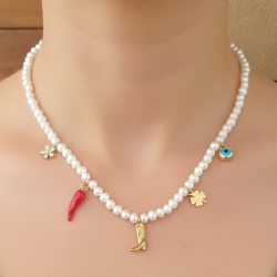 Minimal Gerçek İnci Charmlı Kolye 