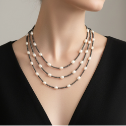 Faset Kesim Hematit ve İnci Katmanlı Kolye | Çelik Aparatlı | 3’lü Doğal Taş Kolye Seti