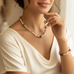 KRİZOPRAS & PEMBE İNCİ & PREHNİT KOLYE VE BİLEKLİK 