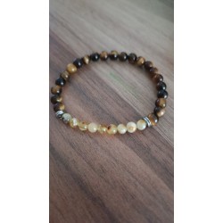 Kaplan Gözü ve Kehribar Taşlı Astım Bilekliği – Doğal Taş El Yapımı Bileklik