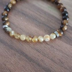 Kaplan Gözü ve Kehribar Taşlı Astım Bilekliği – Doğal Taş El Yapımı Bileklik