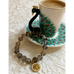 Faset Kesim Dumanlı Kuvars Hayat Ağacı Bileklik – Doğal Taş Çelik Charm Bileklik