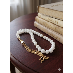 Aytaşı Tesbih 33'lü Faset Kesim Gold Püsküllü | Doğal Aytaşı İmameli El Yapımı Tesbih