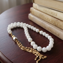 Aytaşı Tesbih 33'lü Faset Kesim Gold Püsküllü | Doğal Aytaşı İmameli El Yapımı Tesbih