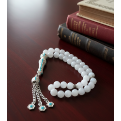 Ay Taşı Tesbih – 8 mm, Gümüş Rengi Turkuaz Mineli 33’lü Tasarım