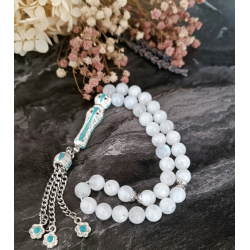 Ay Taşı Tesbih – 8 mm, Gümüş Rengi Turkuaz Mineli 33’lü Tasarım