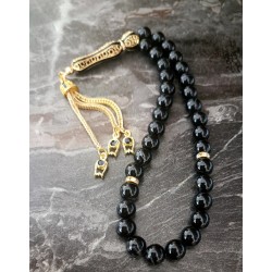 Siyah Akik Tesbih – Gold Siyah Mineli Detaylı 33’lü Zarif Tasarım