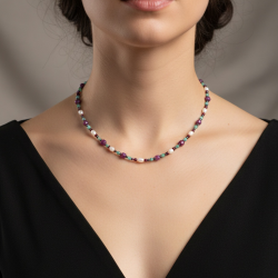 Yakut Zümrüt Granat Doğal Taşlı Kolye ve Bileklik Seti, Hematit Detaylı Minimal Lüks Tasarım