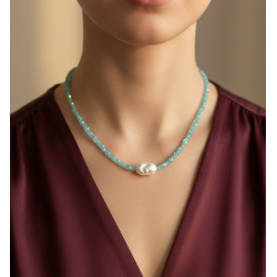 Light Apatit Heishi Doğal Taş & Gerçek Barok İnci Kolye 