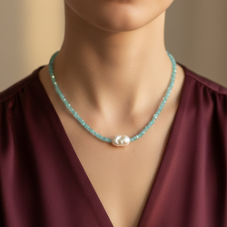 Light Apatit Heishi Doğal Taş & Gerçek Barok İnci Kolye 