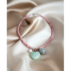 Rodonit Minimal Kolye – Rondela Kesim Doğal Taş, İnci Amazonit Labradorit Charm