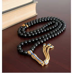 Oniks Taş Tesbih Gold İmameli 99’lu Doğal Taş Tesbih | Güç & Koruma Enerjisi