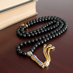 Oniks Taş Tesbih Gold İmameli 99’lu Doğal Taş Tesbih | Güç & Koruma Enerjisi