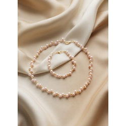 İnci Kolye Bileklik Seti – Somon Tatlı Su İncili Çelik Detaylı Zarif Tasarım