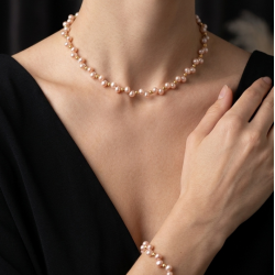 İnci Kolye Bileklik Seti – Somon Tatlı Su İncili Çelik Detaylı Zarif Tasarım