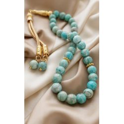 Amazonit Taş Tesbih Gold İmameli 33’lü Doğal Taş Tesbih | Şifa & Denge Enerjisi