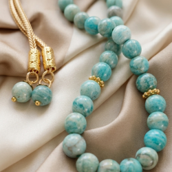 Amazonit Taş Tesbih Gold İmameli 33’lü Doğal Taş Tesbih | Şifa & Denge Enerjisi