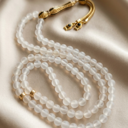 Selenit Taşı 99’lu Tesbih Gold İmameli ve Püsküllü – Doğal Taş Arındırıcı Enerji Tesbihi