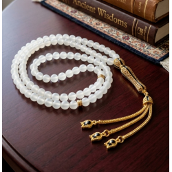 Selenit Taşı 99’lu Tesbih Gold İmameli ve Püsküllü – Doğal Taş Arındırıcı Enerji Tesbihi