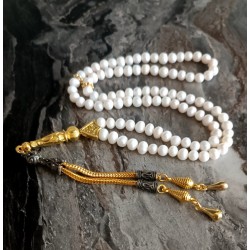 Doğal İnci Tesbih 99’lu – Gold İmame ve Püsküllü Zarif İnci Tesbih