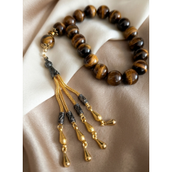 Kaplan Gözü Efe Tesbih Gold İmameli 17’li Doğal Taş Tesbih | Güç & Karizma Enerjisi