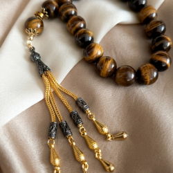 Kaplan Gözü Efe Tesbih Gold İmameli 17’li Doğal Taş Tesbih | Güç & Karizma Enerjisi