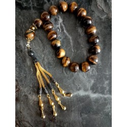 Kaplan Gözü Efe Tesbih Gold İmameli 17’li Doğal Taş Tesbih | Güç & Karizma Enerjisi