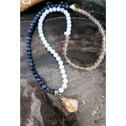 Lapis Lazuli Kristal Kuvars Kalsedon Doğal Taş 99’lu Dönüşebilen Tesbih Kolye Bileklik Sitrin Uçlu El Yapımı Tasarım