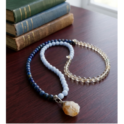 Lapis Lazuli Kristal Kuvars Kalsedon Doğal Taş 99’lu Dönüşebilen Tesbih Kolye Bileklik Sitrin Uçlu El Yapımı Tasarım