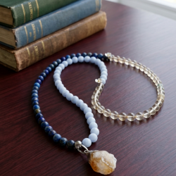 Lapis Lazuli Kristal Kuvars Kalsedon Doğal Taş 99’lu Dönüşebilen Tesbih Kolye Bileklik Sitrin Uçlu El Yapımı Tasarım