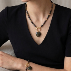 Akik Kolye Bileklik Seti – Rondela Kesim Hint Akik Yosunlu Akik Kalp Uçlu Gold Tasarım