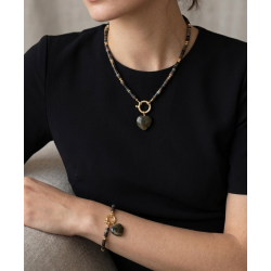 Akik Kolye Bileklik Seti – Rondela Kesim Hint Akik Yosunlu Akik Kalp Uçlu Gold Tasarım