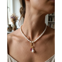 İnci Kolye – 8 mm Arpa Tatlı Su İncili Çelik Klipsli Charm Takılabilir Kolye( 40 cm )