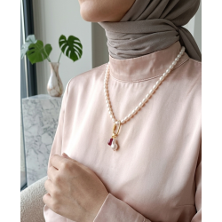 İnci Kolye – 8 mm Arpa Tatlı Su İncili Çelik Klipsli Charm Takılabilir Kolye (50 cm )
