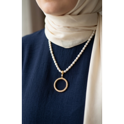 Tam Altın Çerçeveli İnci Kolye – 6 mm Arpa İnci (45 cm)