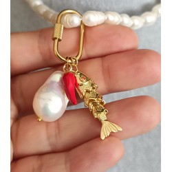 Charm Seti – Çelik Vidalı Kilit Acı Biber Barok İnci ve Balık Charm Kolye Ucu Seti