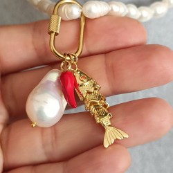 Charm Seti – Çelik Vidalı Kilit Acı Biber Barok İnci ve Balık Charm Kolye Ucu Seti