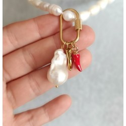 Charm Seti – Çelik Vidalı Kilit Çizme Biber Barok İnci ve Balık Charm Kolye Ucu Seti
