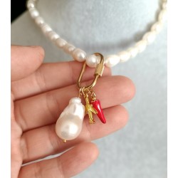 Charm Seti – Çelik Vidalı Kilit Uçak Acı Biber ve Barok İnci Charm Kolye Ucu Seti