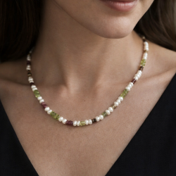 Peridot ve Turmalin Doğal Taşlı İnci Kolye 