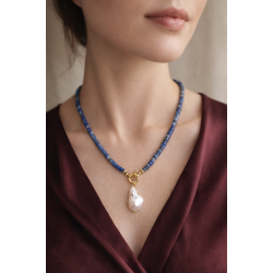 Rondela Kesim Lapis Lazuli Doğal Taş Kolye | Gemici Kilitli Barok Kolye Uçlu El Yapımı Tasarım